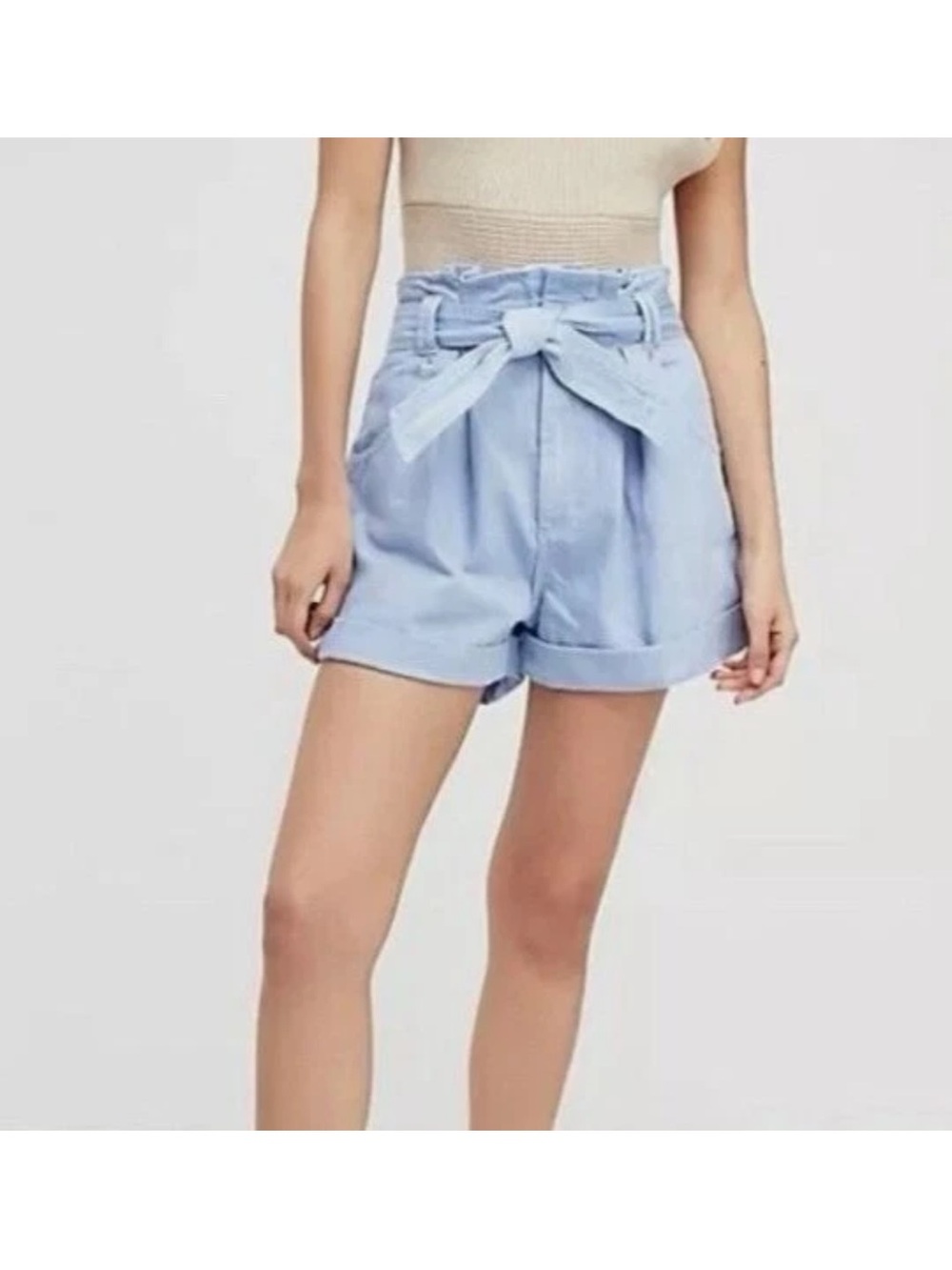 We The Free People Nova Denim Paper Bag High Rise Shorts Blue medium